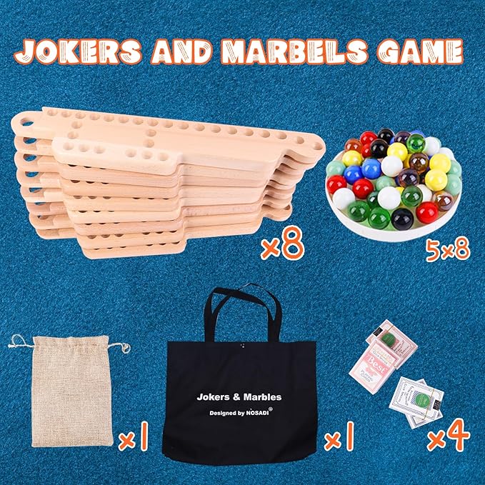 Jokers and Marbles Board Game,Real Beech Wooden Marble Game for 2-8 Player,Best Family Board Game for Game Nights,Holidays and Casual Social Gatherings