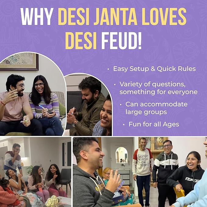 Desi Feud Board Game | Ultimate Survey Gameshow | Fun for Friends & Family | Great for House Party, Gifting & Road Trips | Easy to Play