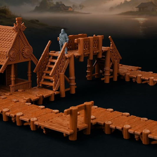 Modular Wharf RPG Terrain Set for Tabletop Roleplaying – Highly Detailed DND Accessories, TTRPG Buildings, Dungeons and Dragons Map Props for 28mm Miniatures-AF689
