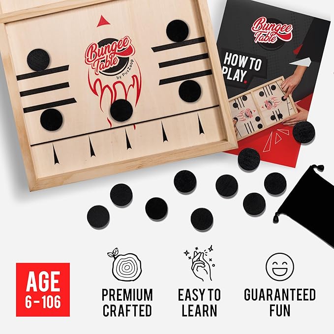 Fast Sling Puck Game - Test Your Speed and Accuracy with This Fast-Paced Wooden Air Hockey Board Game - Guaranteed Fun for Family Night or Friends Party