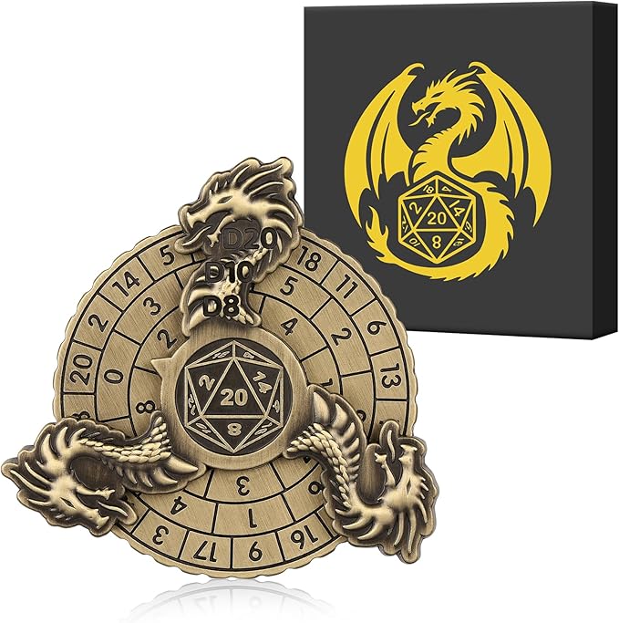 Spinner DND Dice, 7-in-1 Dragon Metallic D&D Dice, Dragon Roulette Dice Spinner for DND Dice Set, DND Gifts with Gift Box, Role Playing Board Game Accessories, DND Dice Set Gifts, Bronze