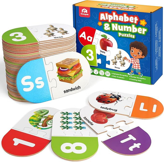Coogam Learning Alphabet Matching Game, 36pcs Self-Correcting Sight Words Letter Number Cards, Fine Motor Educational Montessori Toy for Preschool Kindergarten 3 4 5 Years Old
