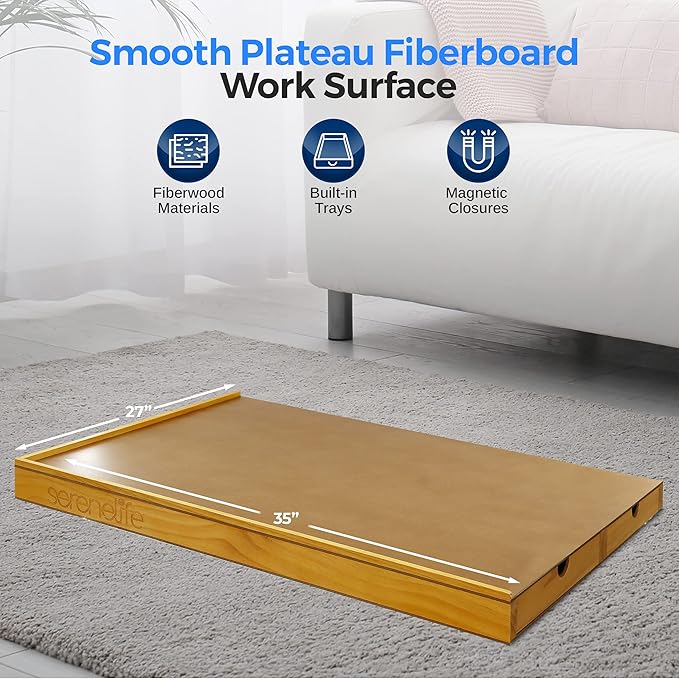 SereneLife 1500-Piece Portable Jigsaw Puzzle Board, Puzzle Table with 4 Storage Drawers, Detachable Puzzle Keeper & Smooth Non-Slip Surface, Wooden Puzzle Caddy for Family Games