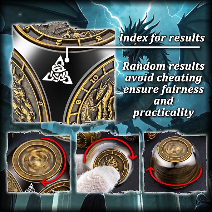 7 in 1 Spinner DND Dice Set D&D, Metal D and D Dice with Gift Box, Dungeons Dragons Role Playing Dice, Black Gold