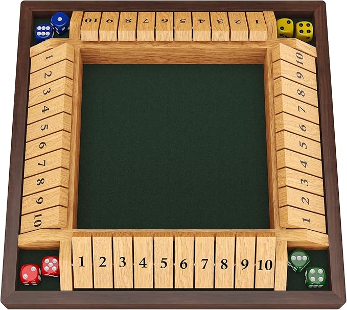 Shut The Box Game, 4 Player Wooden Board Game Dice Game, Classic Math Learning Game for Kids -12" x 12"