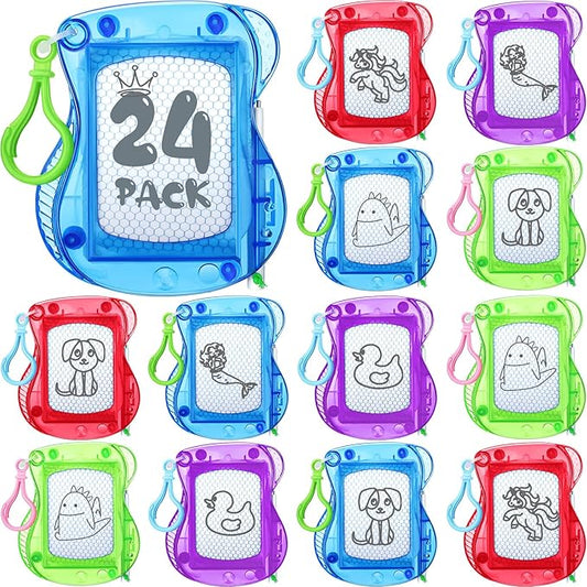 Chinco 24 Pieces Kids Mini Magnetic Drawing Board for Backpack Keychain Clip Erasable Mini Doodle Boards Toys for Party Colorful Writing Sketch Painting Pad Set Classroom Reward Supplies(Classic)
