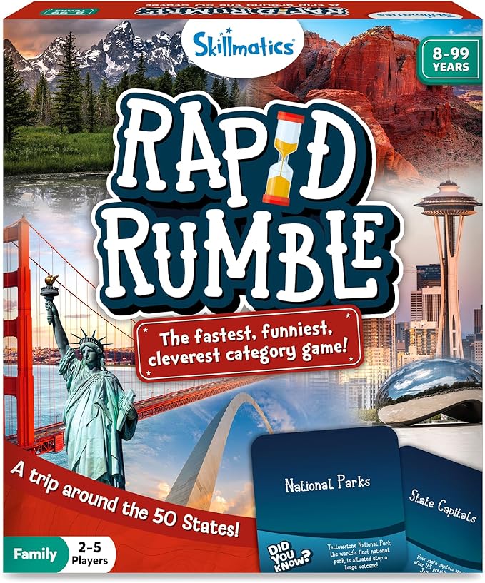 Skillmatics Rapid Rumble - A Trip Around The 50 States, Fast-Paced Board Game for Kids, Teens & Adults, Fun for Family Game Night & Educational Toy, Quick-Thinking, Gifts for Kids Ages 8, 9, 10 & Up