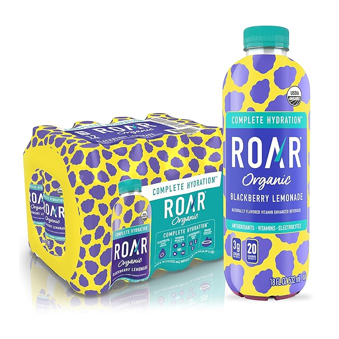 ROAR Complete Hydration Organic - Electrolyte Drinks Loaded with Vitamins C, B5, B12 - Non-GMO, Gluten-Free - Blackberry Lemonade - 12 pc