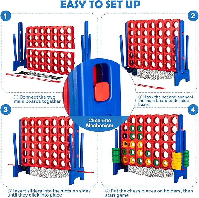 Costzon Giant 4-in-A-Row, Jumbo 4-to-Score Giant Game Set for Kids & Adults, Indoor Outdoor Yard Connect Game, 3.5FT Tall with 42 Jumbo Rings & Quick-Release Slider, Perfect for Family & Party Games