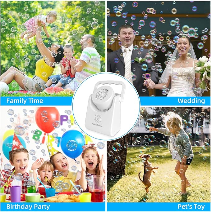 Bubble Machine for Kids Toddlers,Automatic Bubble Blower,Portable Adjustable Angle Bubble Maker,Bubbles Toy for 3 4 5 6 7 Year Old Boy Girl,Outdoor Party Birthday Easter Baskets Stuffers Gifts White