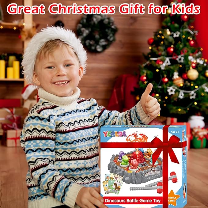 Yerloa Whack Game Mole Dinosaur Toys for Kids 2 3 4 Year Old Boy Birthday Gift, Sensory Toddler Boy Toys for Ages 2-4 2-3 4-6 3-5 Dino Volcano Learning Easter Gifts with 2 Hammers, Music Spray Light