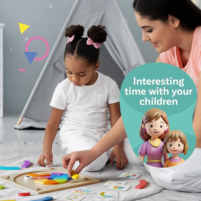 Toddler learning wooden Montessori toys – pattern blocks and boards tangrams for kids educational preschool activities color sorting games fine motor skills baby girls and boys for 3 4 5 years old