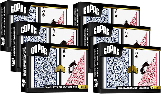 Copag 1546 Design 100% Plastic Playing Cards, Poker Size (Standard) Red/Blue (Regular Index, 6 Sets)