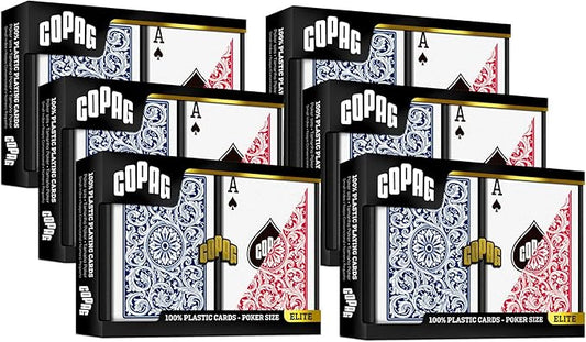 Copag 1546 Design 100% Plastic Playing Cards, Poker Size (Standard) Red/Blue (Regular Index, 6 Sets)