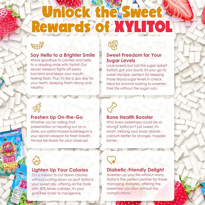 Bubblegum Kids Sugar Free Gum - For Kids and Adults - Vegan Friendly - Retro, Parent Approved Bubble Gum with Burst of Sweet Flavor - Daisy's Strawberry Field (Strawberry Flavor)