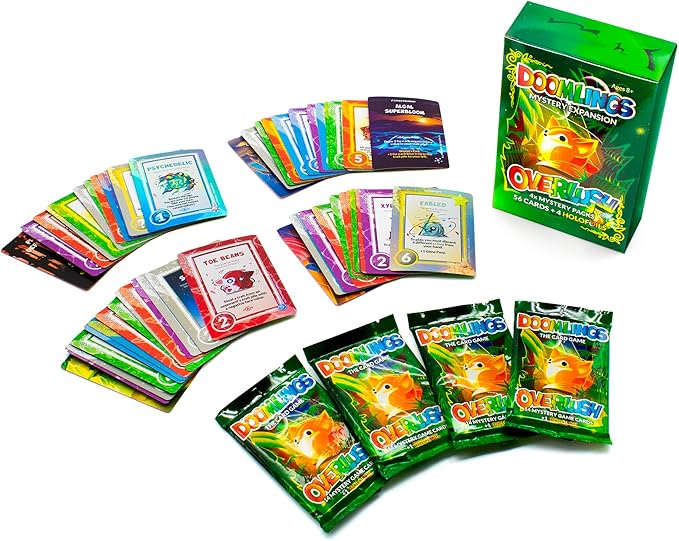 Doomlings Overlush - Mystery Expansion Card Game - 4X Booster Packs (60 Total Gameplay Cards, Including 4X Rare Holofoil Collectibles) | Family, Kids and Adult TCG Party Game | 2-6 Players | Ages 8+