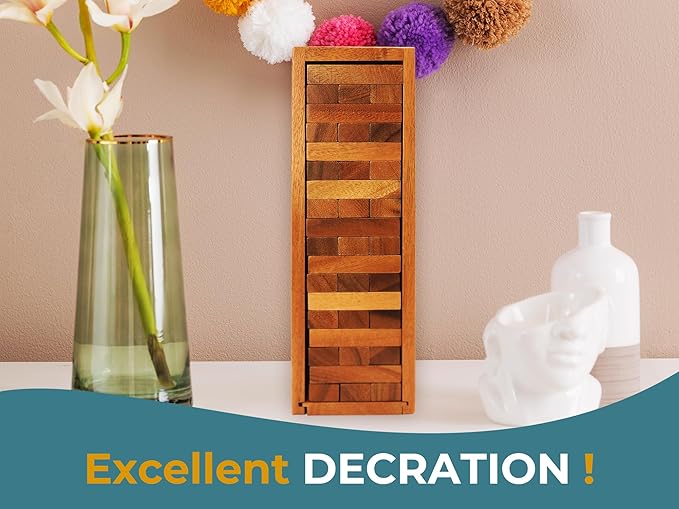 BSIRI Wood Tumbling Tower - Ideal for Party, Kids Games, Building, Camping, Outdoor Games for Adults and Family, Classic Stacking Block for Challenging Your Skills.