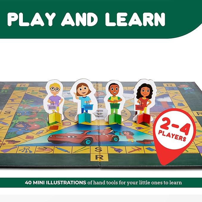 Roll-for-A-Tool Board Game, Kids Board Games, Fun Board Games for Family Night, Educational Board Games for Kids, Sturdy Foldable Game Board, 2-4 Players, Ages 4 & Up