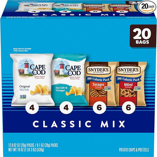 Snyder's of Hanover and Cape Cod Classic Mix Variety Pack, 20 Count Snack Bags