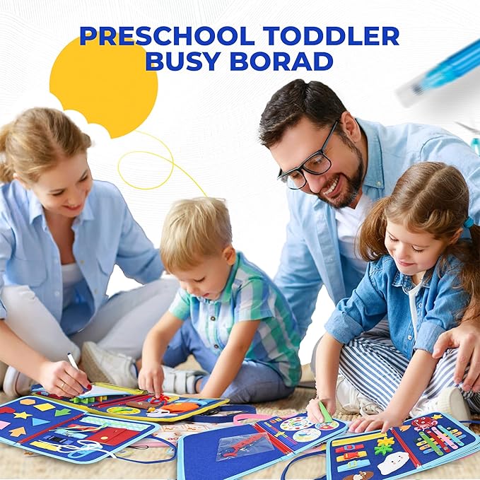 Montessori Busy Board for Toddlers, Sensory Creative Activity Toy for Fine Motor Skills Development, Educational Travel Companion for Boys & Girls, Rainbow Safari.