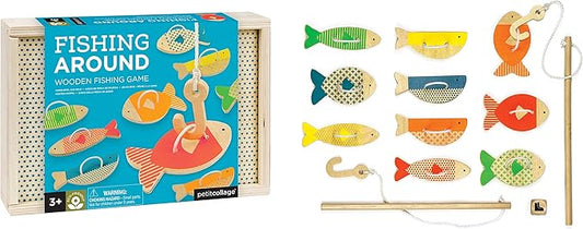 Petit Collage Fishing Around Wooden Game – Cute Kids Fishing Game for Ages 3+, Ideal for 2-4 Players – Fun Learning Game Promotes Color Recognition and Hand-Eye Coordination