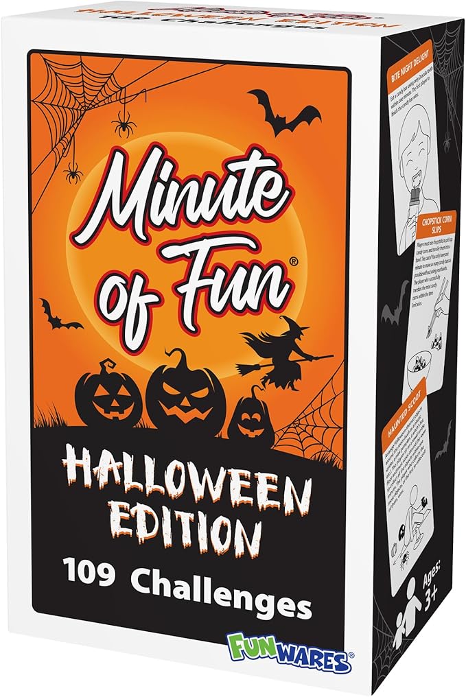 Funwares Minute of Fun Game - Minute to Win It Games for Kids, Adults, Teens, Families, Game Night, Gift for Home, Birthdays, or Travel. 2-12 Players! Halloween Edition - 100 Challenges