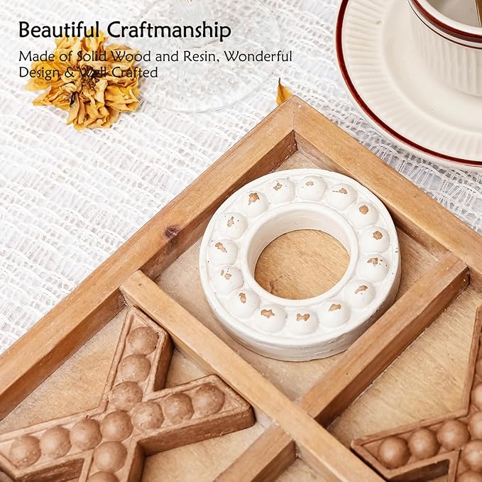 NIKKY HOME Tic Tac Toe Game Coffee Table Decor, 10.6 Inch Rustic Wooden Board, Wood & White