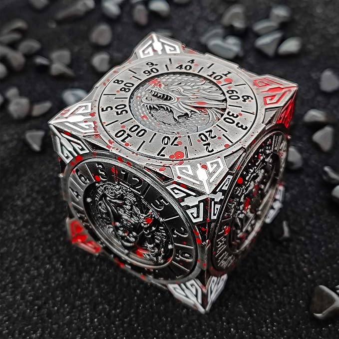 2025 New DND Spinner Dice, 7-in-1 Metal Dice Set with 3D Relief for Dungeons and Dragons Gifts, Polyhedral Roleplaying Game Dice, Fantasy D&D Tabletop RPG Accessories for DM & Player (Bloodstains)
