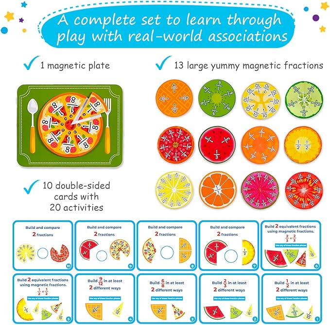 112 PCS Yummy Magnetic Fractions - Magnetic Fraction Tiles & Circles, Bars, Classroom Math Manipulatives, Fraction Manipulatives for Elementary Teachers 2nd, 3rd, 4th, 5th Grade - Simply Magic