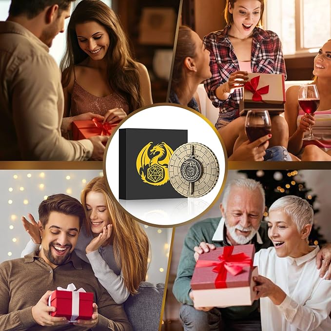 Spinner DND Dice, 7-in-1 Dragon Sword Metallic D&D Dice, Dragon Roulette Dice Spinner for DND Dice Set, DND Gifts with Gift Box, Role Playing Board Game Accessories, DND Dice Set Gifts, Bronze