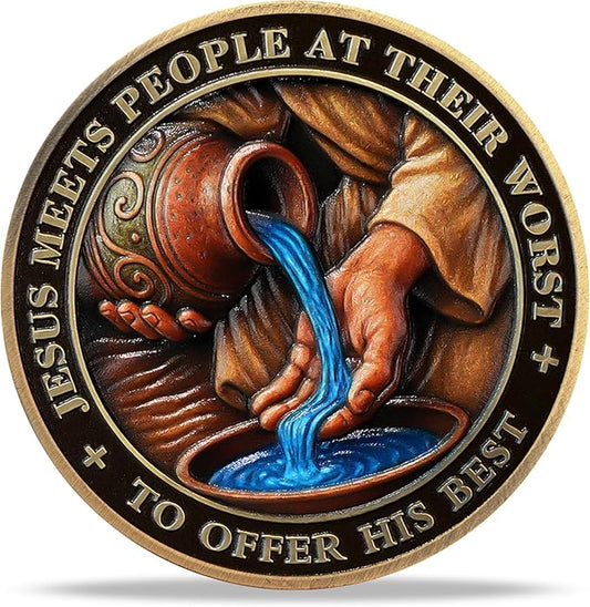 Water Jar Religious Coin Inspirational Bible Verse Medallion Faith-Based Gifts for Spiritual Encouragement for Men & Women
