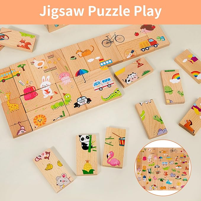 VORA Wooden Matching Game, 40Pcs Puzzle Games for Kids, Dominos for Kids, Quantity Relationship Matching Game, Double-Sided Matching Puzzles with Storage Bag, Montessori Toys for 3+ Year Old