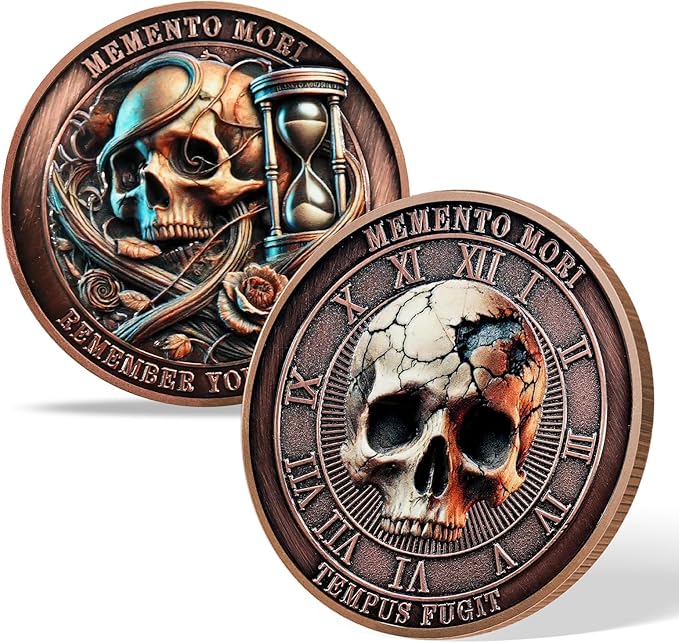 Memento Mori Coin Momento Mori Coin Skull Coin Stoic Gifts Memento Mori Calendar Living Memento Mori Amor Fati Coin (Time Disc Skeleton)