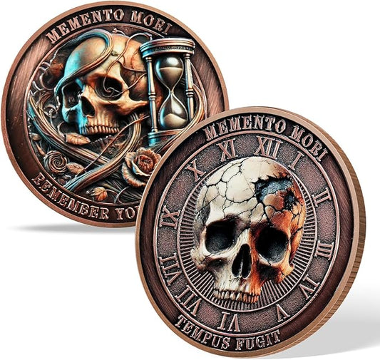 Memento Mori Coin Momento Mori Coin Skull Coin Stoic Gifts Memento Mori Calendar Living Memento Mori Amor Fati Coin (Time Disc Skeleton)