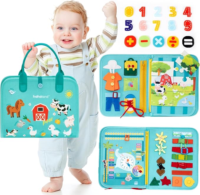 hahaland Busy Board for Toddlers Girls Montessori Toys for 3+ Year Old Farm Animals Preschool Learning Activities Toddler Travel Toys for 3+