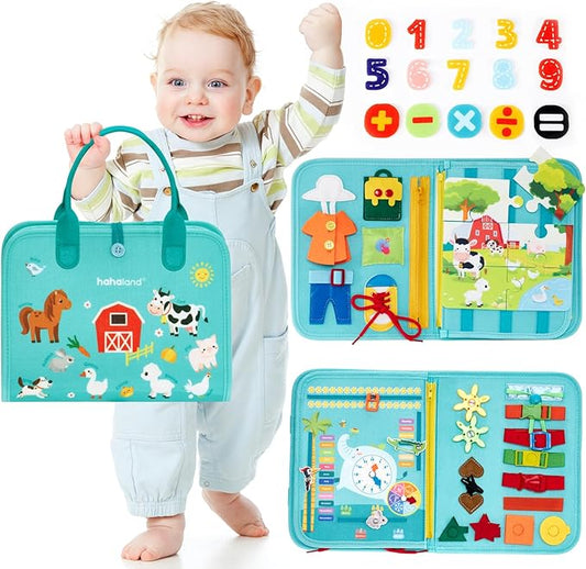hahaland Busy Board for Toddlers Girls Montessori Toys for 3+ Year Old Farm Animals Preschool Learning Activities Toddler Travel Toys for 3+