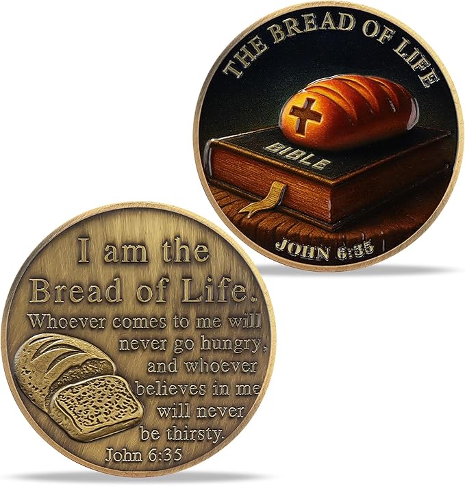 Bible Bread Religious Coin Inspirational Bible Verse Medallion Faith-Based Gifts for Spiritual Encouragement for Men & Women