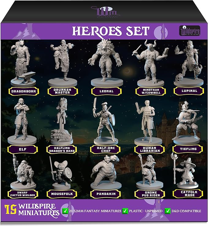 Hero, Player-Character, NPC DND Miniatures, 28mm32mm Unpainted D&D Minis Dungeons & Dragons Figures D D Bulk Pathfinder Fantasy Tabletop Fantasy Minis Set