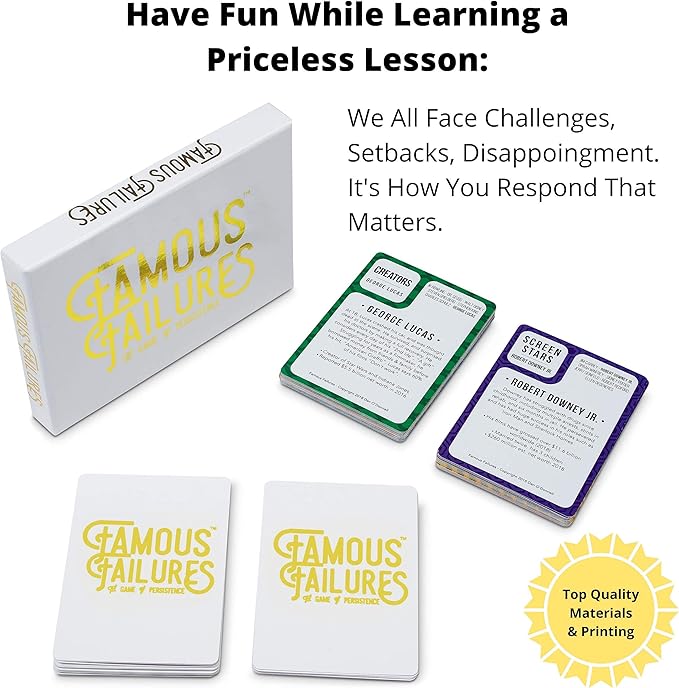 Better Me Famous Failures Card Game - Educational Game About Success and Resilience, Fun Family Activity for Game Night, Ideal for Teens