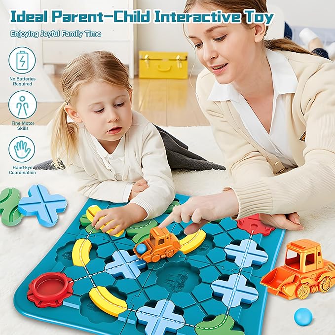 STEM Board Games Smart Logical Road Builder Brain Teasers Puzzle, Montessori Preschool Travel Toy Board Car Games for Kids Ages 4-8