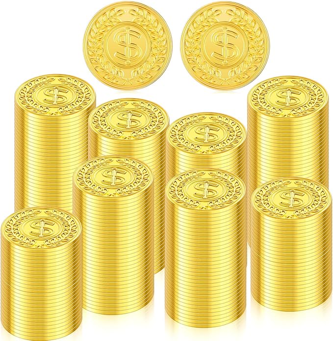 Hanaive 100 Pcs Metal Pirate Coins Bulk Gold Fake Coins Spanish Doubloon Tokens for Kids Board Games Pirate Party Cosplay(Fake Dollar)