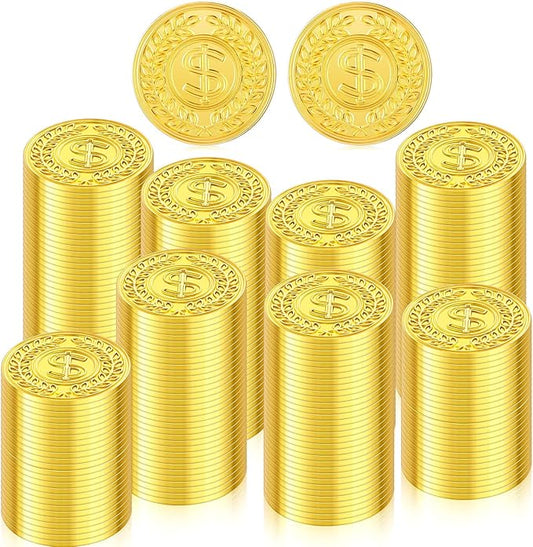 Hanaive 100 Pcs Metal Pirate Coins Bulk Gold Fake Coins Spanish Doubloon Tokens for Kids Board Games Pirate Party Cosplay(Fake Dollar)