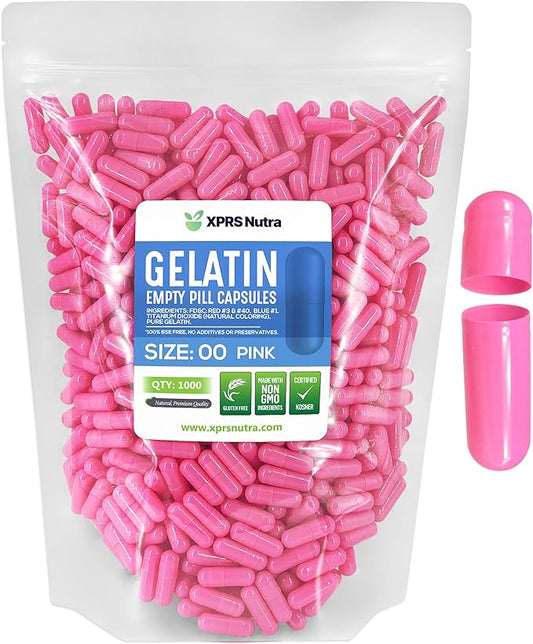 XPRS Nutra Size 00 Empty Capsules - 1000 Count Empty Gelatin Capsules - Pills DIY Capsule Filling - Fillable Pill Gel Caps for Do-It-Yourself Supplements (Pink)