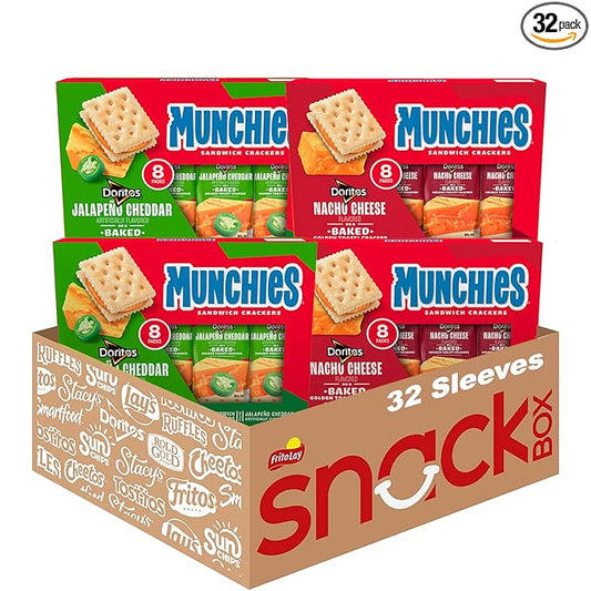 Munchies Baked Sandwich Crackers Variety Pack, Doritos Nacho Cheese and Doritos Jalapeno Cheddar, 1.38 Oz sleeves (Pack of 32)