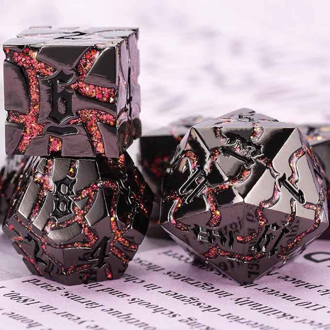 Crack Glitter Metal Dice,7pcs D&D Dice Set with Gift Box,RPG Polyhedral Stripe Dice for Dungeons and Dragons