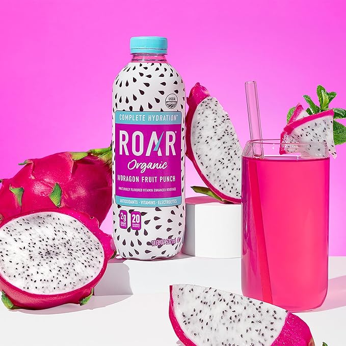 Roar Complete Hydration Organic - Electrolyte Drinks Loaded with Vitamins C, B5, B12 - Non-GMO, Gluten-Free - Dragonfruit Punch - 12 pc