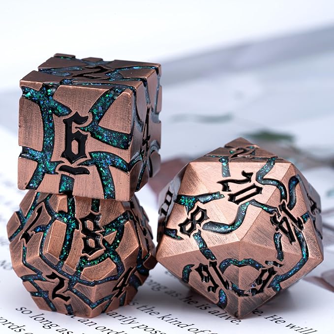 Dice Set D&D Dungeons and Dragons Dice D20 Metal DND Dice Set with Box, Polyhedral Role Playing Dice D12 D10 D% D8 D6 D4 for MTG RPG Board Games(Antique Copper Green)