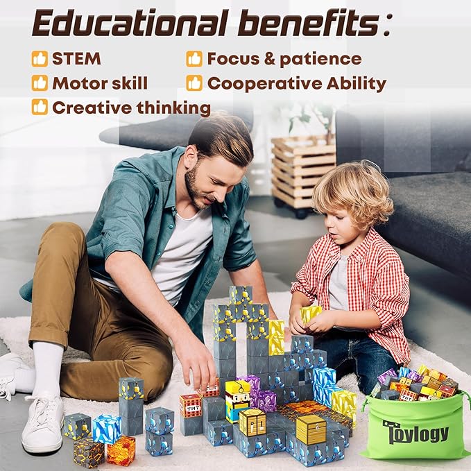 Magnetic Blocks-Build Mine Magnet World Sword Edition Mine Sword Caverns Magnet Classroom Must Haves Toddler Toys for Boys & Girls Age 3-4 4-5 6-8, Sensory Montessori Toys for Kids for 3+