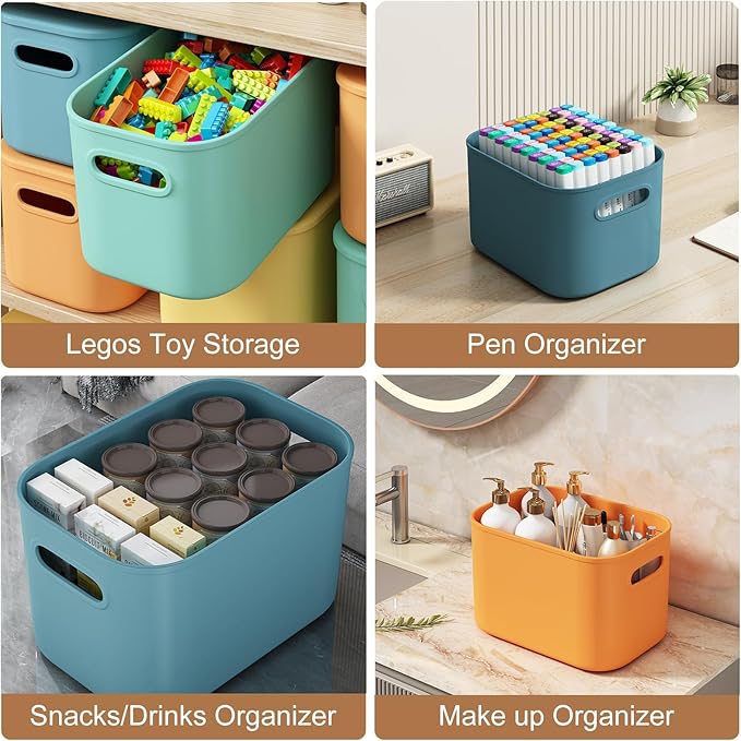 6 Pack Colorful Storage Bins with Lids Stackable Storage Container for Organizing, Storage Boxes with Handle for Shelves, Cute Storage Bin for Craft, Snacks, 9.85x6.9x5.7 inch