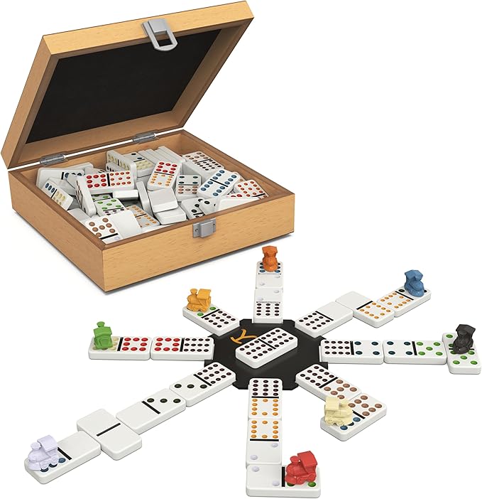 Spin Master Games, Yellowstone Mexican Train Dominoes Set, Classic Tile Board Game in Wood Case for Family Game Night, Modern Dominoes, for Adults and Kids, 2-8 Players Ages 8 & Up